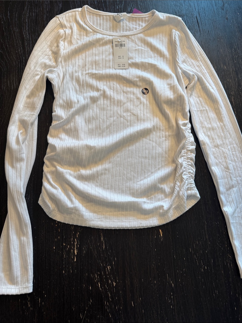 abercrombie kids White Ribbed Long-Sleeve Side Ruched Tee
